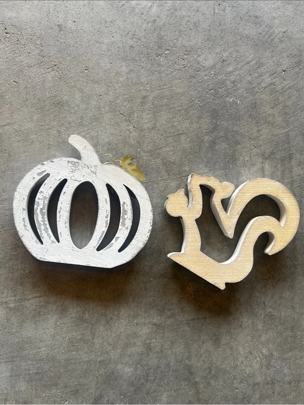 White Distressed Pumpkin and Squirrel Fall Decor Set